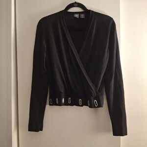 Itsu Elegant Women's Black Wrap Blouse With Metal Detail